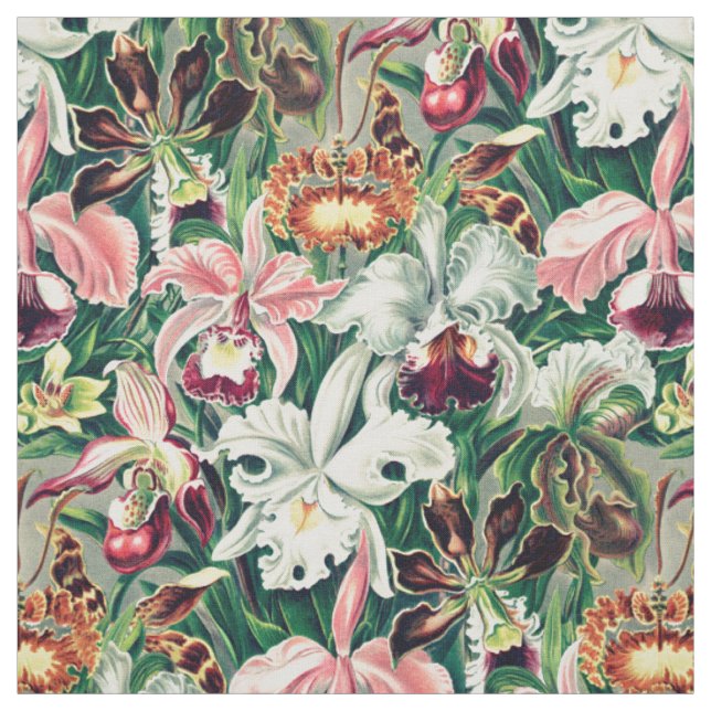 Tissu Motif d'orchidée blanche rose jaune (Échantillon)