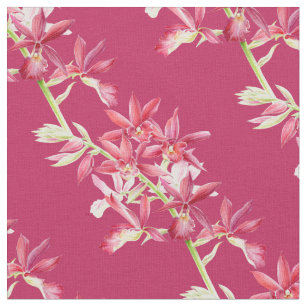Tissu motif d'orchidée botanique d'art rouge