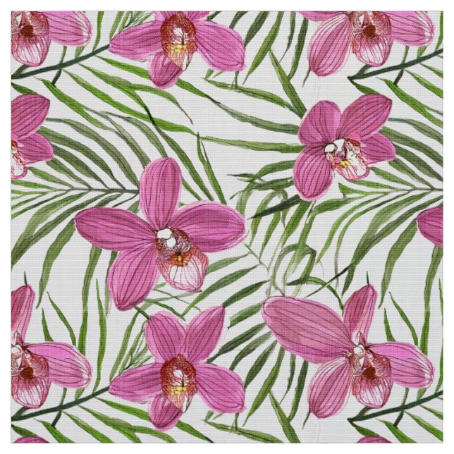 Tissu Motif d'orchidée rose (Échantillon)