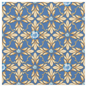 Tissu Motif doré sans couture avec pierres bleues 1