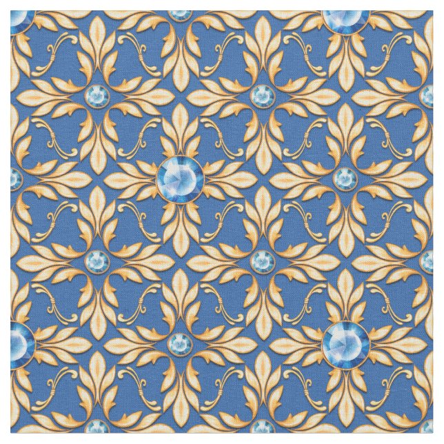 Tissu Motif doré sans couture avec pierres bleues 1 (Fermer)