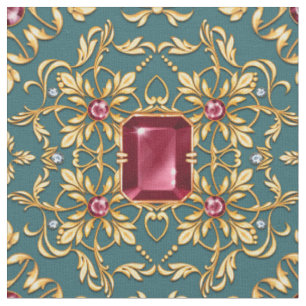 Tissu Motif doré sans couture avec rubis