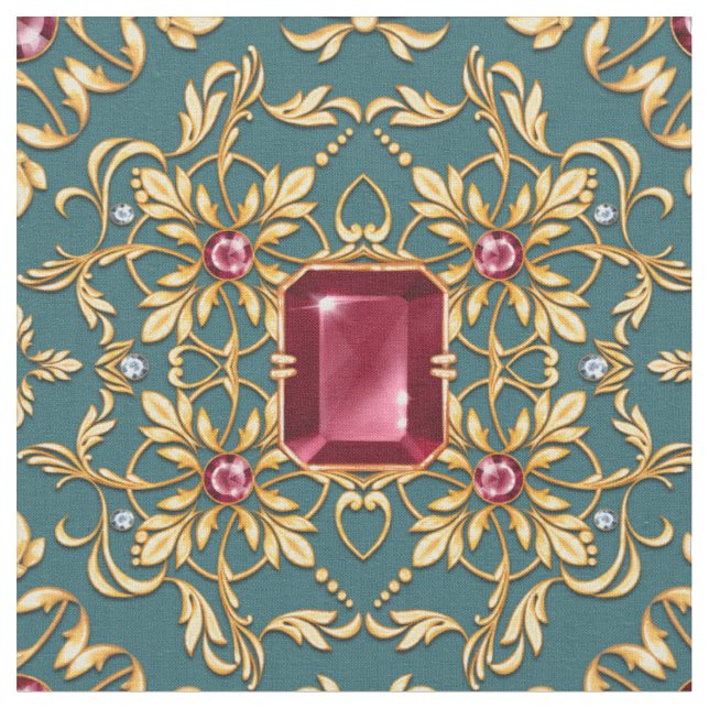 Tissu Motif doré sans couture avec rubis (Fermer)