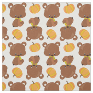 Tissu Motif D'Ours, Ours Mignons, Automne, Citrouille