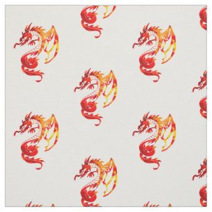 Tissu Motif Dragons de Feu Rouges
