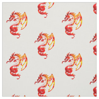 Tissu Motif Dragons de Feu Rouges