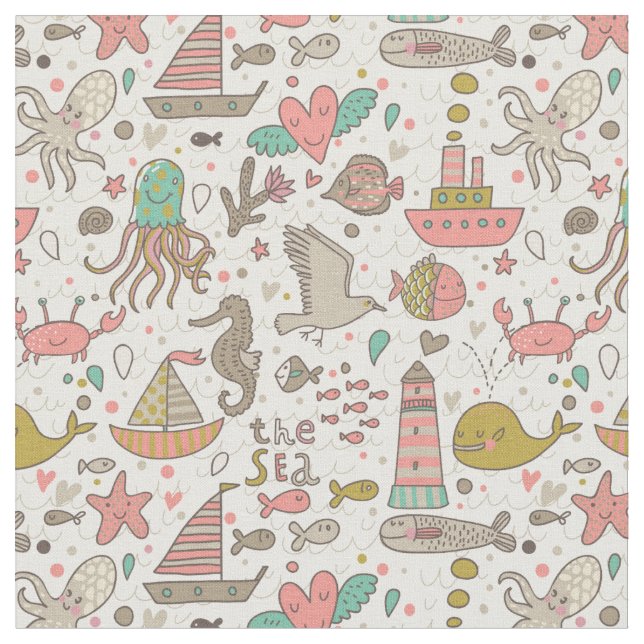 Tissu Motif drôle d'été avec des bateaux (Fermer)
