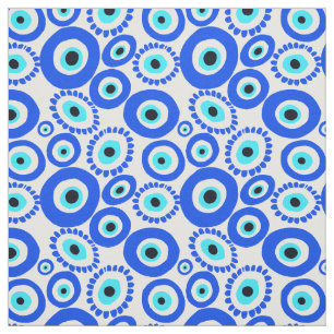Tissu Motif du cercle blanc bleu de l'oeil grec