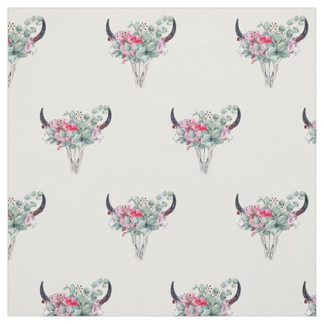 Tissu Motif du crâne de vache de Boho Floral (Échantillon)