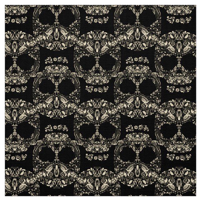 Tissu motif du crâne floral (Échantillon)