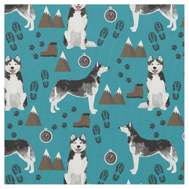 Tissu motif du randonnée des chiens husky (Fermer)