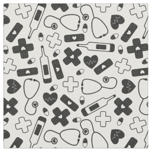 Tissu Motif d'une infirmière noire blanche