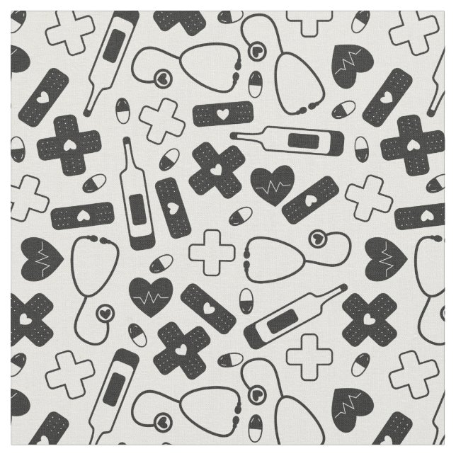 Tissu Motif d'une infirmière noire blanche (Fermer)