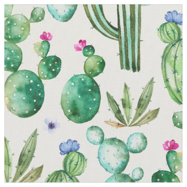 Tissu Motif d'usines de cactus d'aquarelle (Fermer)