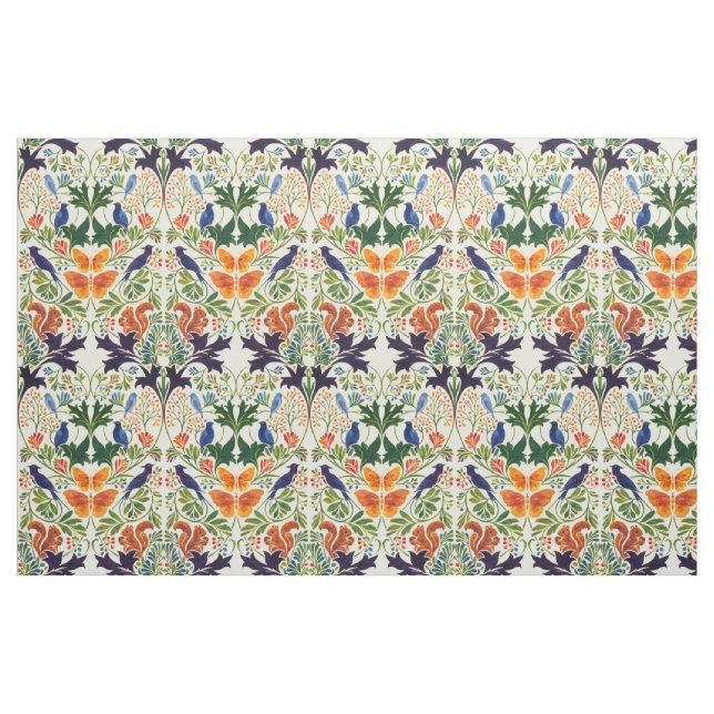 Tissu Motif Écureuils Oiseaux & Papillons (Fat Quarter)