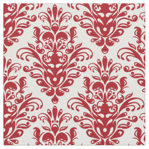 Tissu Motif élégant rouge foncé et blanc de damassé