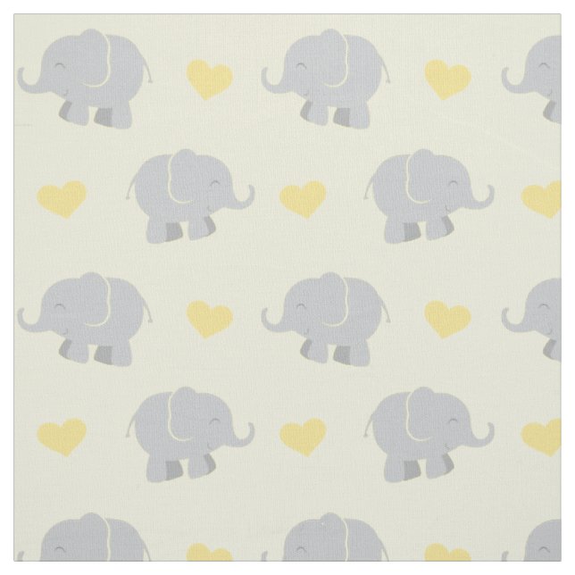 Tissu Motif éléphant et coeurs jaune et gris mignon (Échantillon)