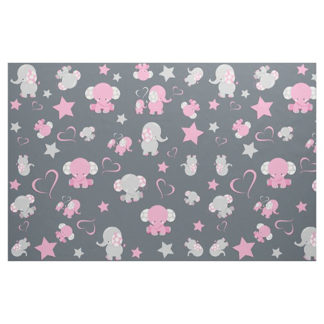 Tissu Motif Eléphant rose et gris pour bébé Imprimer (Fat Quarter)
