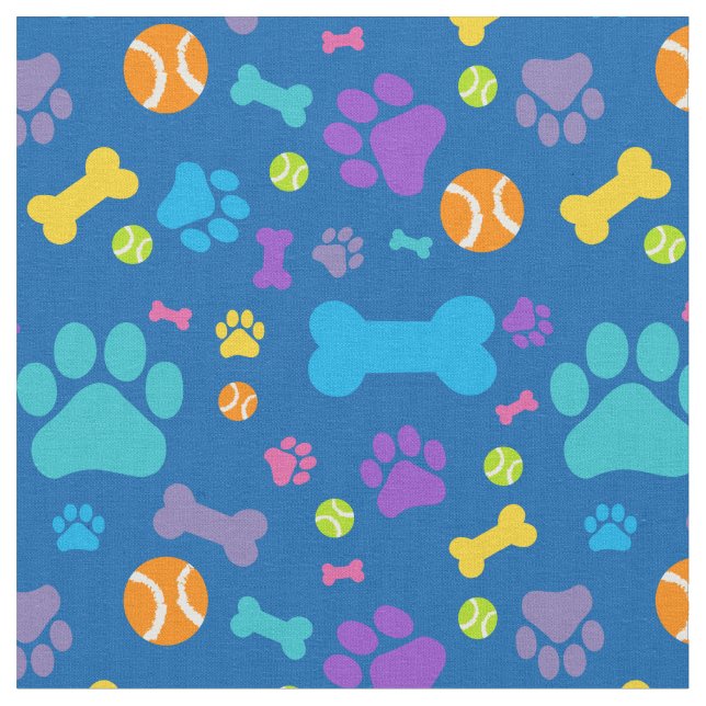 Tissu Motif Empreinte de patte de chien bleu (Fermer)