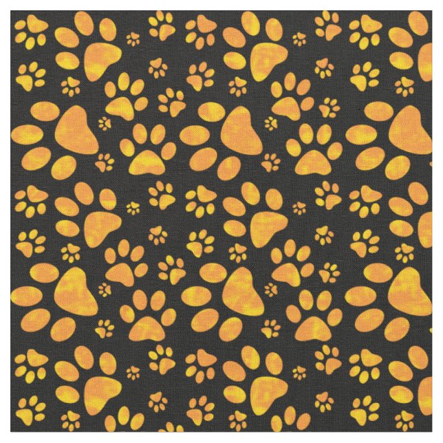 Tissu Motif Empreinte de patte de chien| Orange (Fermer)