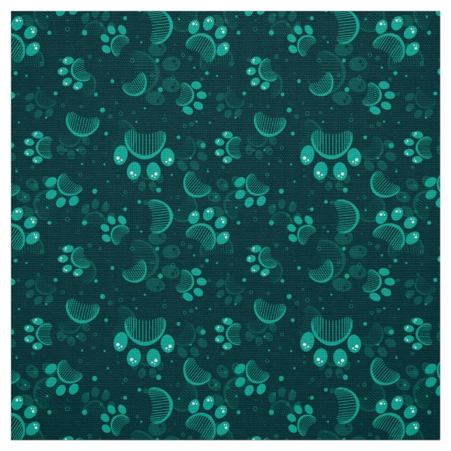 Tissu motif Empreinte de patte en vert (Échantillon)