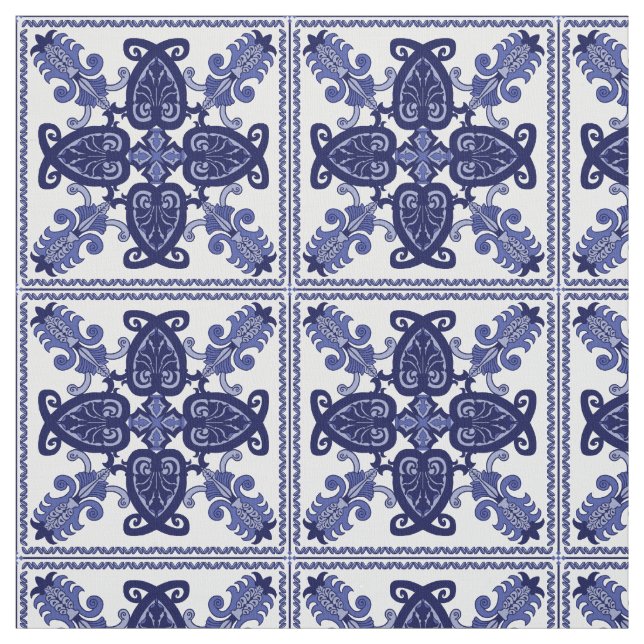 Tissu Motif en carrelage bleu et blanc (Échantillon)