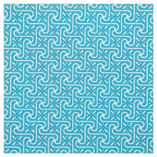 Tissu Motif en carrelage égyptien, turquoise et blanc