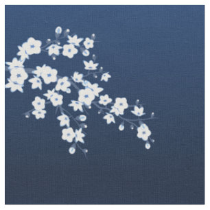 Tissu Motif en fleurs de cerisier blanc bleu marin