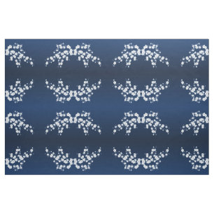 Tissu Motif en fleurs de cerisier blanc bleu marin