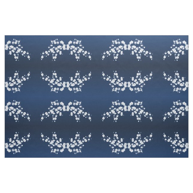 Tissu Motif en fleurs de cerisier blanc bleu marin (Fat Quarter)