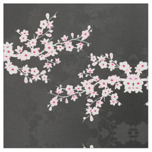 Tissu Motif en fleurs de cerisier noir rose