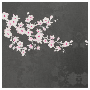 Tissu Motif en fleurs de cerisier noir rose