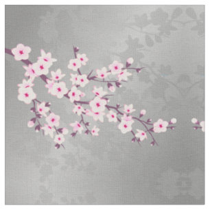 Tissu Motif en fleurs de cerisier rose gris