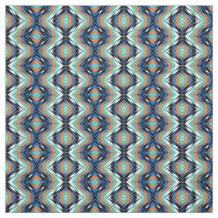 Tissu Motif en mosaïque bleu turquoise orange noir aztèq
