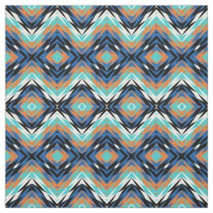 Tissu Motif en mosaïque bleu turquoise orange noir aztèq