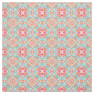 Tissu Motif en mosaïque rose orange turquoise rétro chic