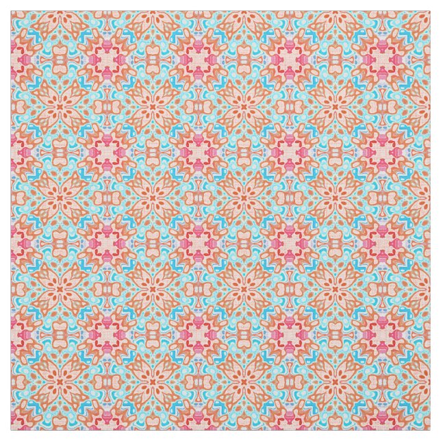Tissu Motif en mosaïque rose orange turquoise rétro chic (Échantillon)