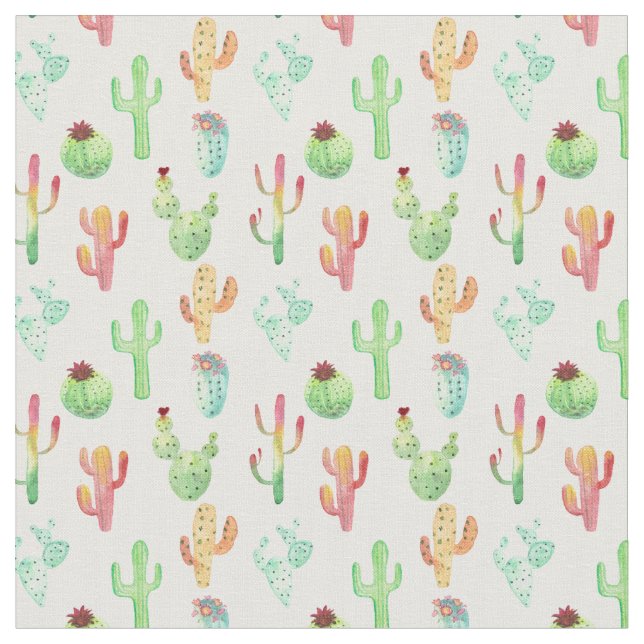 Tissu Motif en pastel d'aquarelle de cactus (Fermer)