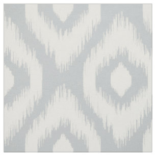 Tissu Motif Ethnique Ikat Diamant Gris & Ivoire Élégant
