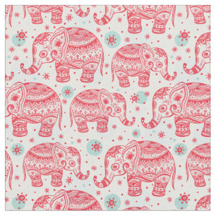 Tissu Motif ethnique rouge d'éléphant
