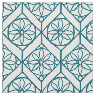 Tissu Motif ethnique sarcelle sur fond blanc, Fleurs, Ch