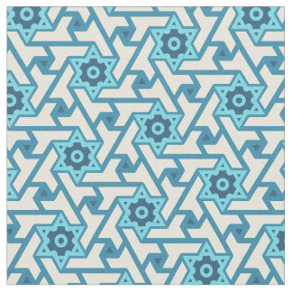 Tissu Motif Étoile de David Bleu et Crème