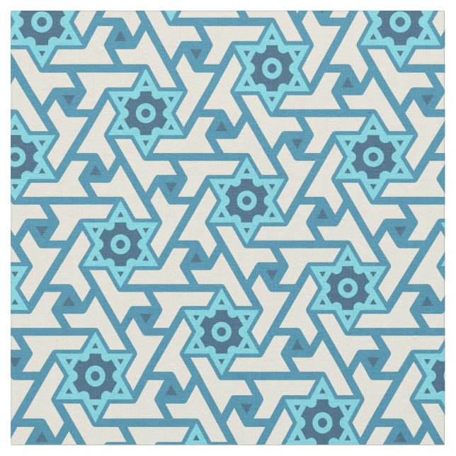Tissu Motif Étoile de David Bleu et Crème (Fermer)