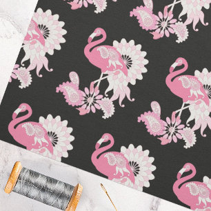 Tissu Motif fantaisiste moderne flamant rose noir et ros