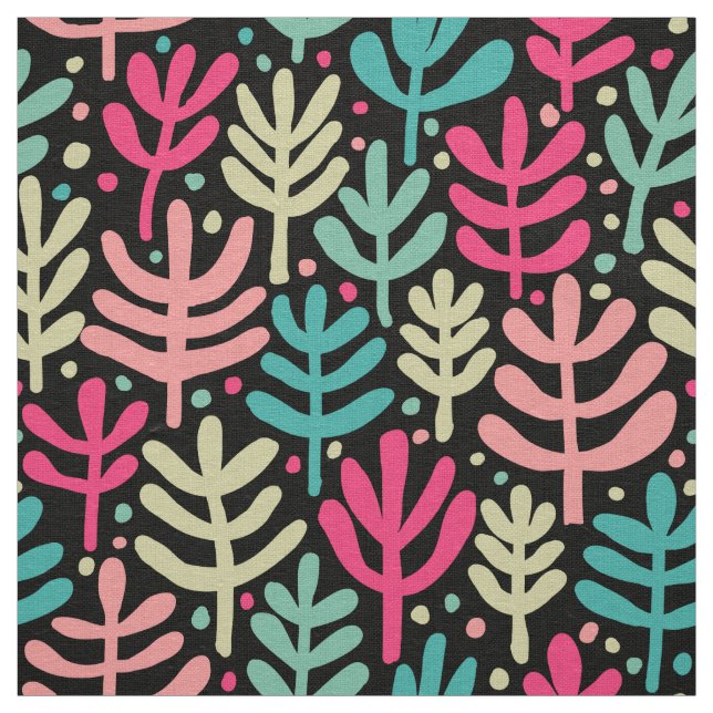 Tissu Motif Fern - Cinq couleurs sur noir (Échantillon)