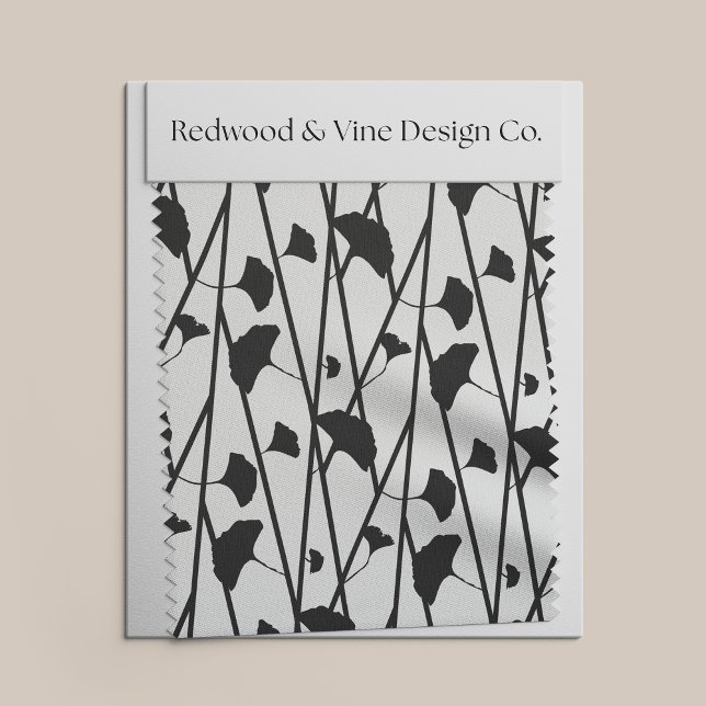 Tissu Motif Feuille Black and White Ginkgo (Créateur téléchargé)