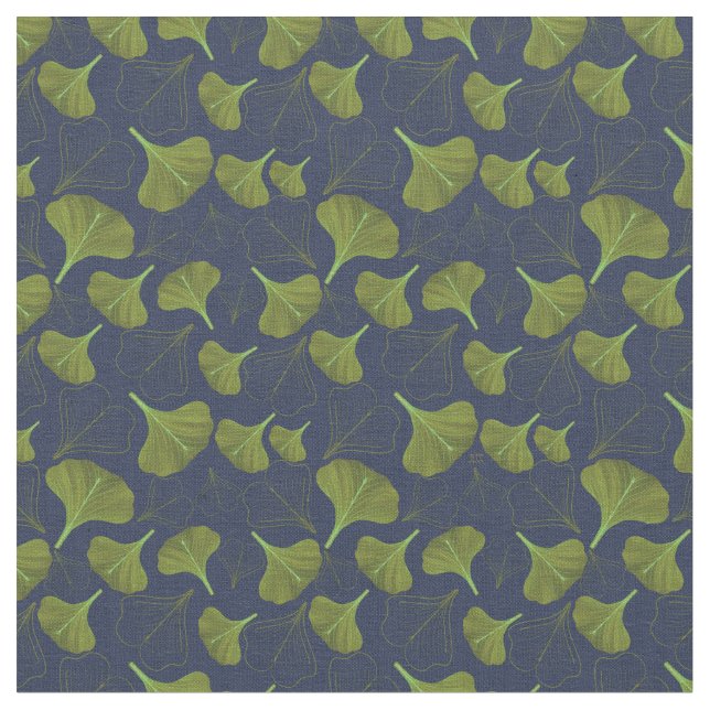 Tissu Motif feuille de gingko floral bleu (Fermer)
