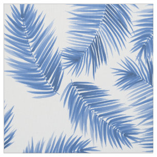 Tissu Motif Feuille de palmiers bleus de Cobalt