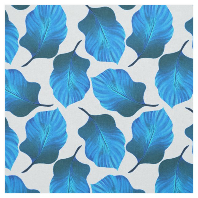 Tissu Motif Feuille tropical en bleu (Échantillon)