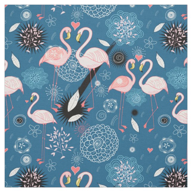 Tissu Motif flamants roses fleurs mignonnes (Échantillon)